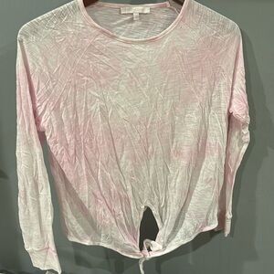 Olivaceous pink tie-dye women’s soft L long sleeve tie front scoop neck